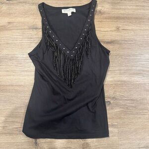 Idyllwind Black Tank Top with Fringe and Studs